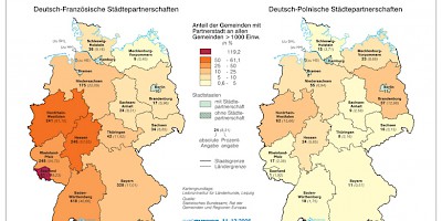 Karte: Deutsch-polnische und Deutsch-französische Städtepartnerschaften 2004