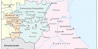 Karte: Inguschetien, Tschetschenien, Dagestan: Administrative Übersicht