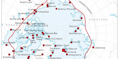 Karte: Forschungsstationen in der Arktis