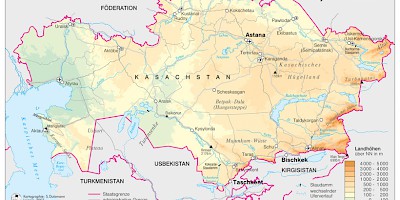 Karte: Kasachstan: Physische Übersicht