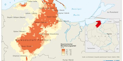 Karte: Das kaschubische Sprachgebiet in Polen