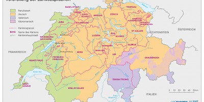 Karte: Schweiz: Verbreitung der Landessprachen