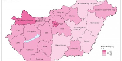 Karte: Ungarn: Parlamentswahlen 2006 – Wahlbeteiligung