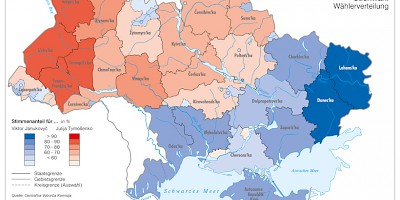 Karte: Ukraine: Präsidentschaftswahl 2010 – Stimmenanteile in der Stichwahl