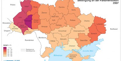 Karte: Ukraine: Parlamentswahl 2007 – Wahlbeteiligung