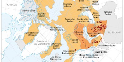 Karte: Erdgasprovinzen der Arktis mit erwartbaren Ressourcen