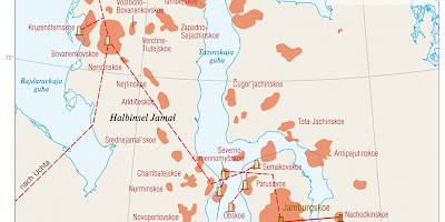 Karte: Russland: Erdgasvorkommen auf der Halbinsel Jamal