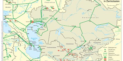 Karte: Zentralasien: Erdölreserven und -pipelines (2007)