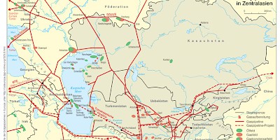 Karte: Zentralasien: Erdgasreserven und Pipelines (2007)