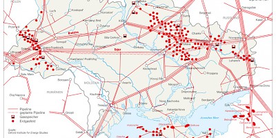 Karte: Ukraine: Erdgas – Förderung, Pipeline, Speicher (2010)