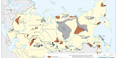 Karte: Kohlevorkommen in Russland und ausgewählten Nachbarstaaten (2004)