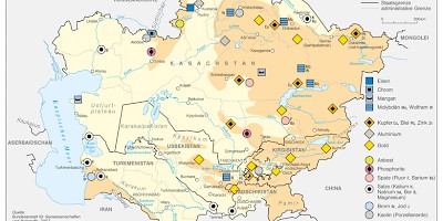 Karte: Zentralasien: Erz- und Metallvorkommen