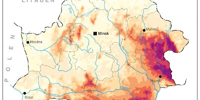 Karte: Belarus: Belastung der Böden mit Cäsium-137, 1986
