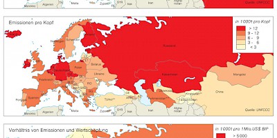 Karte: Eurasien: Treibhausgasemission 2005