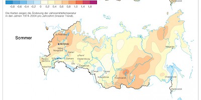 Karte: Russland: Auswirkungen des Klimawandels auf die Temperatur
