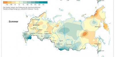 Karte: Russland: Auswirkungen des Klimawandels auf die Regenmenge