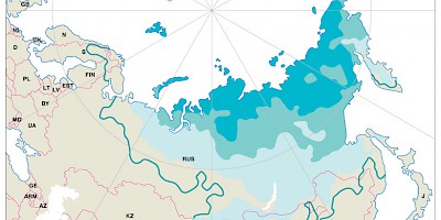 Karte: Nordhalbkugel: Permafrostregionen 2050