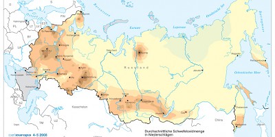 Karte: Russland: Schwefeloxide in Niederschlägen 1995–2004