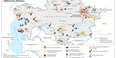 Karte: Kasachstan: Radioaktive Kontamination und militärische Altlasten