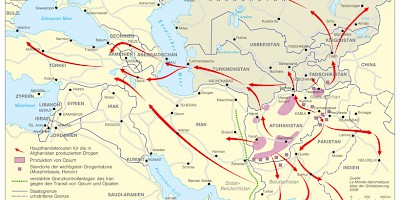 Karte: Zentralasien: Drogenrouten