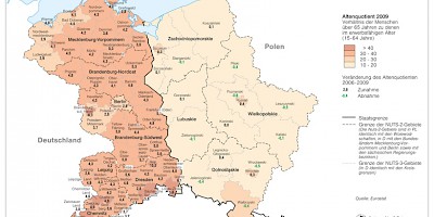 Karte: Deutsch-polnisches Grenzgebiet: Bevölkerungsalterung