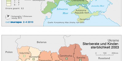 Karte: Ukraine: Geburten- und Sterberate