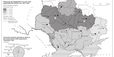 Karte: Der Holodomor in der Ukrainischen Sozialistischen Sowjetrepublik 1932–1933