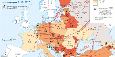Karte: Europa: Erdgasimport aus Russland (2017)