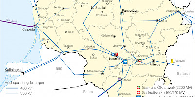Karte: Litauen: Stromproduktion und Leitungsnetz (2017)