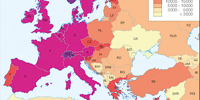 Karte: Europa: Bruttonationaleinkommen 2016