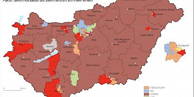 Karte: Ungarn: Parlamentswahlen 2018 – Zweitplazierte in Einpersonenwahlkreisen