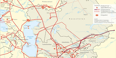 Karte: Zentralasien: Erdgas – Felder und Pipelines (2013)