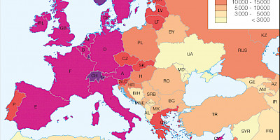 Karte: Europa: Bruttonationaleinkommen 2015