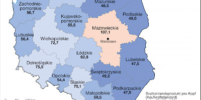 Karte: Wirtschaftskraft in Polen nach Wojewodschaften