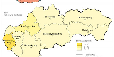 Karte: Slowakei: Parlamentswahlen 2010 nach Kreisen I
