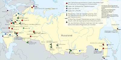 Karte: Russland: Lager für Nuklearwaffen und Standorte der strategischen Nuklearstreitkräfte