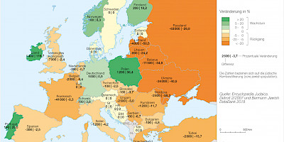 Karte: Jüdische Bevölkerung in Europa 2005 bis 2018