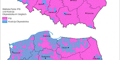 Karte: Wahlen zum Sejm 2019 – Ergebnisse im Vergleich nach Gemeinden