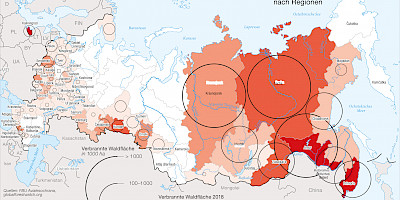 Karte: Russland: Waldbrände 2018 nach Regionen
