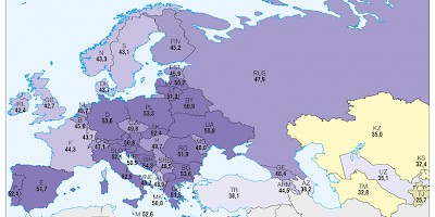 Karte: Europa: Durchschnittsalter der Bevölkerung 2050