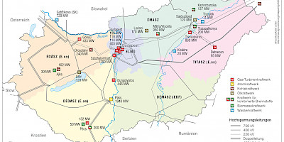 Karte: Ungarn: Stromproduktion und Leitungsnetz (2011)