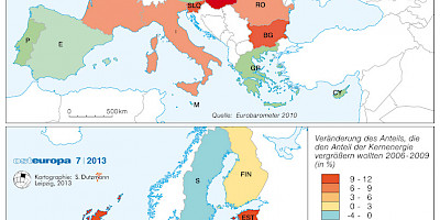Karte: Europa: Einstellungen zur Atomkraft