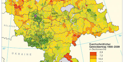 Karte: Westliches Russland: Getreideeintrag 1990-2009