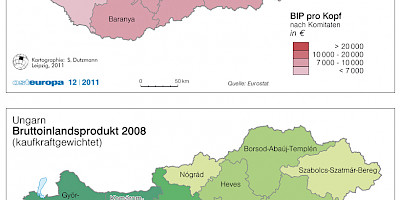 Karte: Ungarn: Bruttoinlandsprodukt 2008