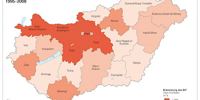 Karte: Ungarn: Regionale Wirtschaftskraft 1995-2008