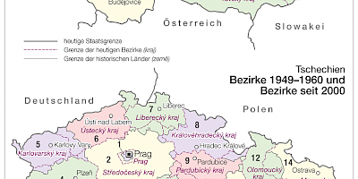 Karte: Tschechien: Historische Länder und Bezirke