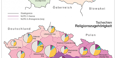 Karte: Tschechien: Bezirke und Kohärenzregionen