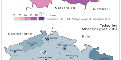 Karte: Tschechien: Bruttoinlandsprodukt pro Kopf 2019