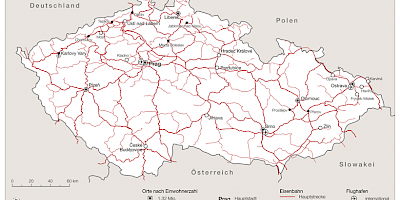 Karte: Tschechien: Streckennetz der Tschechischen Bahn