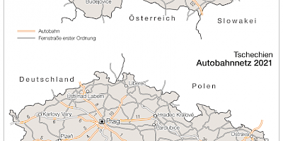 Karte: Tschechien: Autobahnnetz 1989 und 2021